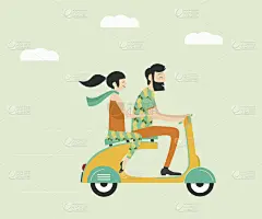 小型摩托车,双亲家庭,婚礼,旅途,请柬,脚踏车,丈夫,贺卡,妻子,浪漫