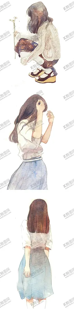彩绘人物背影 【酷图网】彩绘人物背影,手绘女孩,女孩,粉彩,淡彩,女孩元素,水彩手绘女孩,插画女孩,手绘人物,美女,女生,漫画,可爱女孩,儿童素材,卡通,唯美手绘,女孩背影,文艺海报,PNG免扣素材