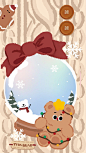 This may contain: a christmas card with a teddy bear holding a snow globe