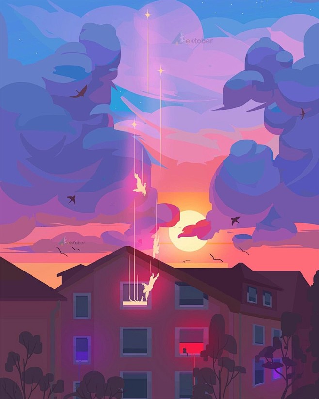 蓝紫色调！11 张梦幻景观插图
