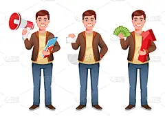 扁平风格的年轻商人卡通人物