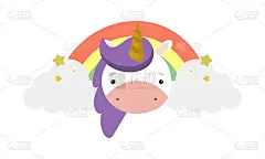 神奇可爱的独角兽。矢量插图漫画。儿童用品，卡片，海报，横幅，儿童书籍，印刷在包装上，印刷在衣服，织物