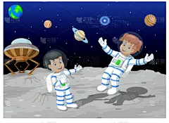 太空,卡通,男人,月亮,飞机,宇航员,两个人,行星,乡村摇滚