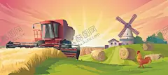卡通农场插画 【酷图网】农场插画,卡通农场,手绘农场,农场风景,农场卡通风景,奶牛,拖拉机,风车,羊群,农场动物,农场卡通动物,设计