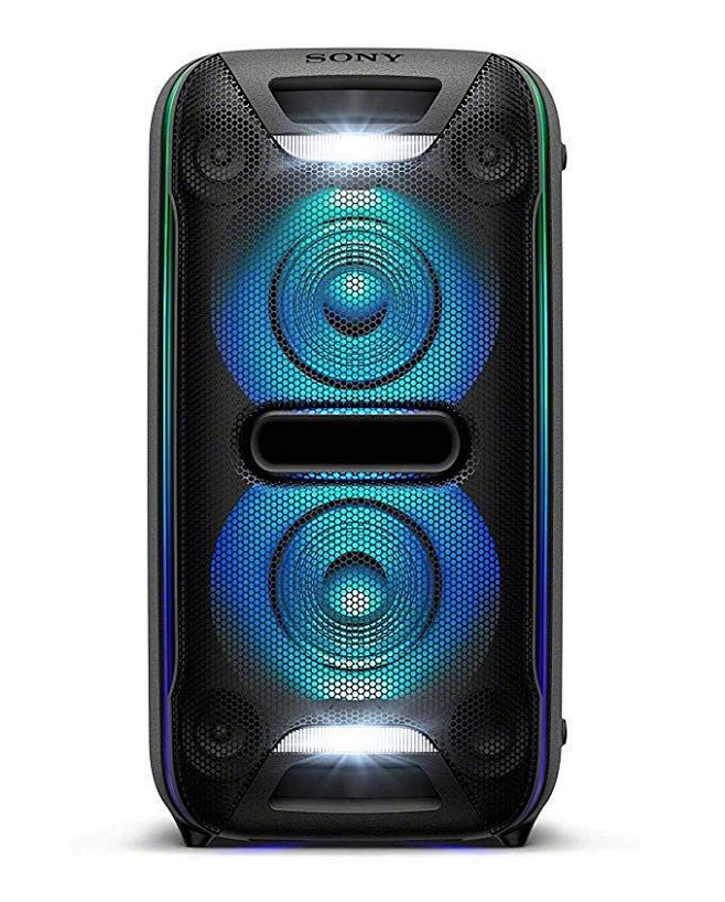 a speaker with blue ...