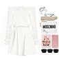 A fashion look from August 2016 featuring white lace dress, silver shoes and leather pouch. Browse and shop related looks.
