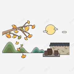 落叶月亮高山寺庙 页面网页 平面电商 创意素材