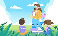 卡通教师节老师与书儿童背影给儿童讲课原创插画海报
