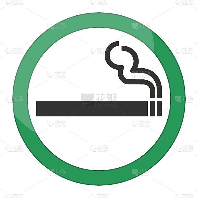 绿色标志吸烟区。图标象形赋予烟。允许吸烟的迹象。