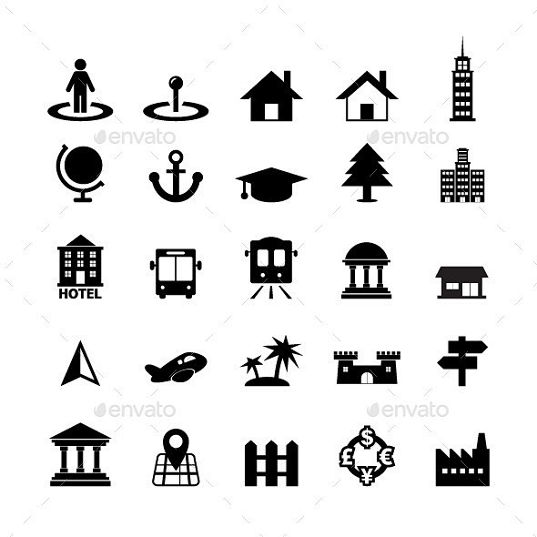 图标-网络图标Place Icon - Web Icons机场、银行、海滩、建筑、码头、家庭,酒店,图标,地图,货币兑换,导航,导航,办公室的 ...