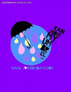 矢量印花图案-黑色雨伞和彩色雨滴彩色雨滴|插画|黑色雨伞|卡通|卡通人物|卡通人物图片|漫画|漫画人物|人物素材|人物图片|矢量人物|手绘|图形标识|心形|印花图案|紫色背景