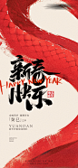 蛇年红色水墨喜庆肌理质感春节海报素材-点击链接购买