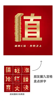 房地产价值卖点拼字套系九宫格红金