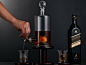 Golf Themed Whiskey Decanter Set has a handcrafted pine wood stand and mouth-blown glass