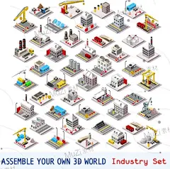 三维立体卡通汽车游戏场景现代城市建筑矢量高楼-Ai格式设计素材-淘宝网