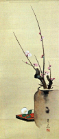 Title：福面・紅梅・朝顔図 より 紅梅図 Red Plum Blossoms from Mask of Good Fortune, Red Plum Blossoms, Morning Glories Artist：鈴木其一 Suzuki Kiitsu