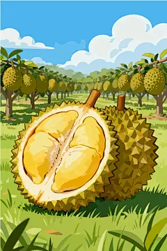 手绘水果榴莲插画