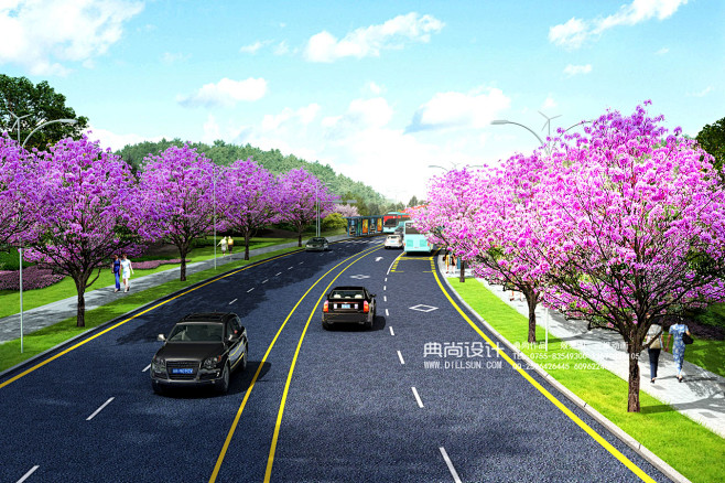  道路景观设计4a核坝路透视 道路园林景...