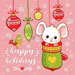 可爱的,矢量,鼠,新年卡,小的,传统,连指手套,贺卡,新年前夕,玩具