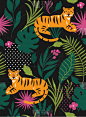 热带雨林,四方连续纹样,虎,华丽的,纺织品,壁纸,动物,美洲豹,花,剪影
