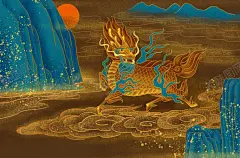 麒麟烫金国风插画卡通背景素材 【酷图网】麒麟,烫金,国风,插画,卡通,背景,素材