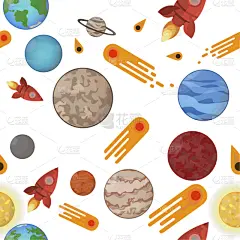 太空,行星,彗星,火箭,四方连续纹样,可爱的,太空船,概念,天文学,收集
