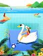 泳池戏耍 沙滩椰子 海滨浴场 旅行出游插画设计PSD旅游出行素材下载-优图-UPPSD