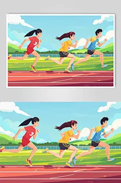 AI数字艺术扁平风校园运动会人物插画-众图网
