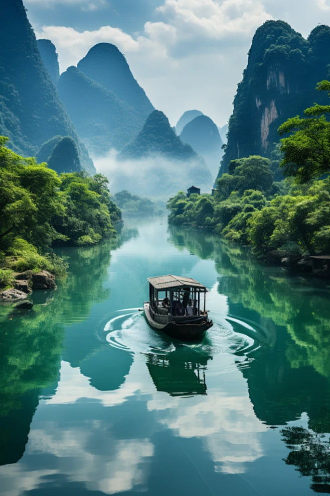 桂林山水水上木舟-花瓣网