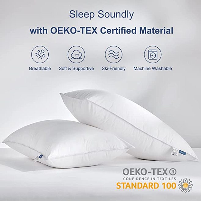 CozyLux Standard Bed Pillows for Sleeping Set of 2, 100 Breathable Cotton Cover
