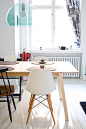 A beautiful glass pendant for a subtle pop of color in the dining room #Lighting