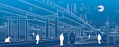 基础设施插图，人们工作，公路，城市场景