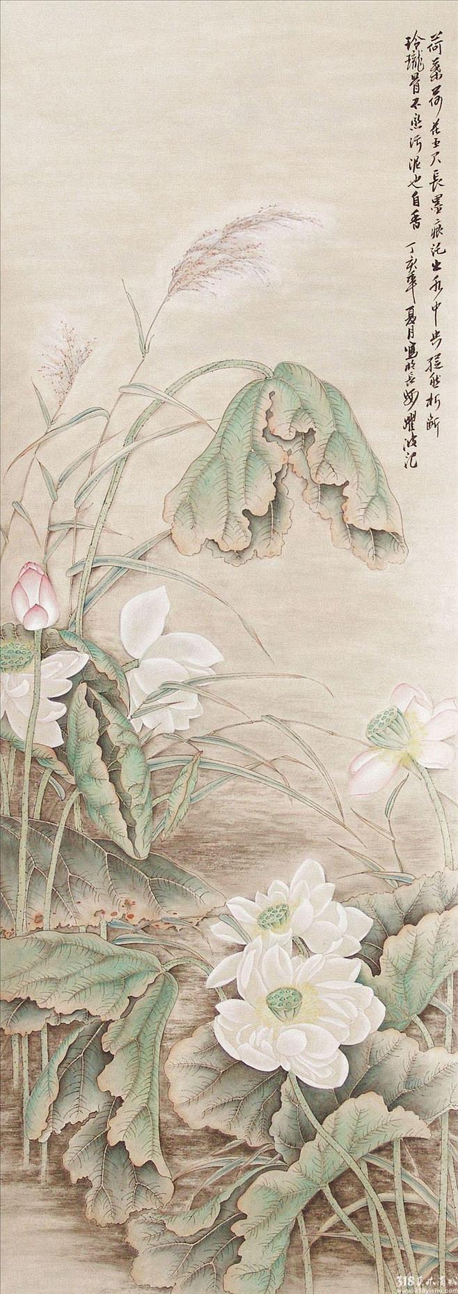 国画 花鸟 荷花 芦苇