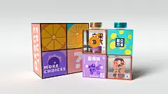 c4d 插画 正方体 水果 纸套 饮料包装
