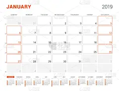 日历,一月,2019,白昼,季节,红色,格子,比例,领导能力,商务