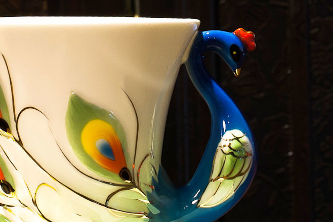 陶瓷咖啡杯 长城瓷艺孔雀幸福高档咖啡杯套...