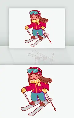手绘卡通24节气女孩运动滑雪