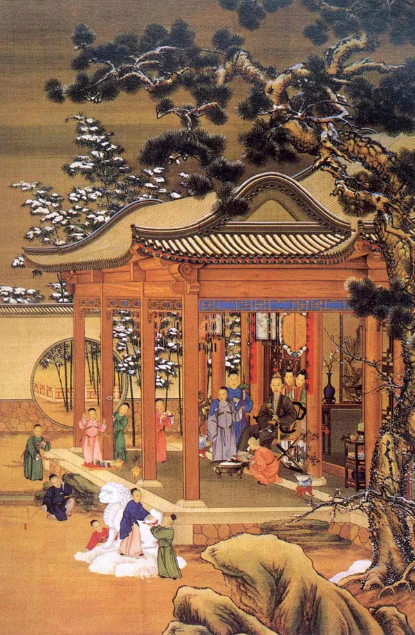 郎世宁的弘历雪景行乐图-花瓣网