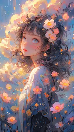 插画 手机壁纸 壁纸 小女孩 插画女孩 花瓣 梦幻 花朵