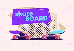 skateboard with a geometric cloud for text