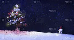 圣诞雪人站在冬夜，数码画
