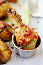 Thai Baked Chicken Drumsticks - juicy, tasty, moist chicken marinated with amazing Thai flavors and baked to golden perfection. So good! | rasamalaysia.com