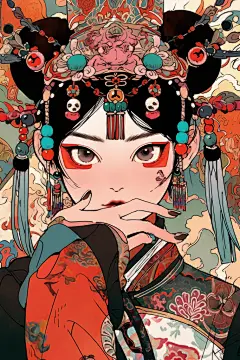 国潮戏曲女孩插画绘画