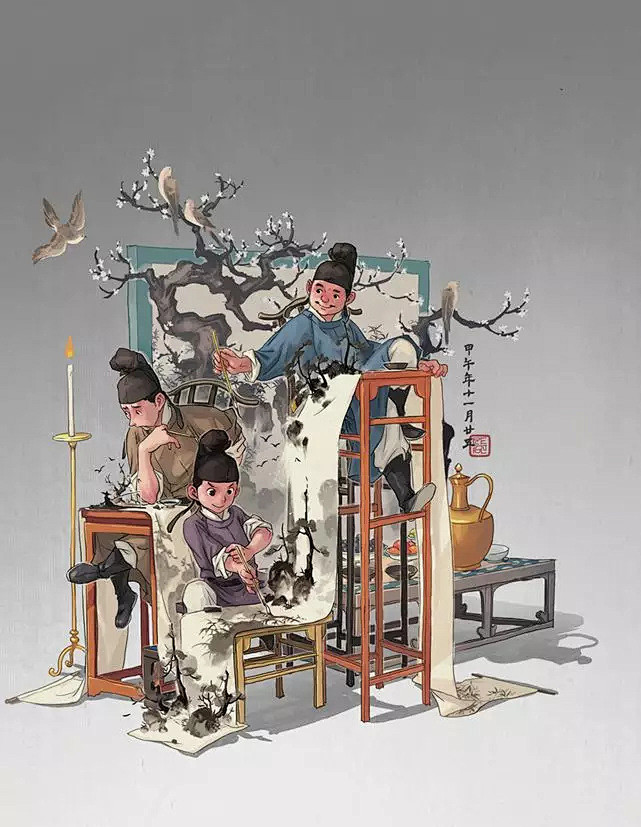 插画他笔下有中国人的奇思妙想画功了得百魅舞蛟龙跃玉蟾吐水翰墨芳阅