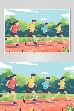 AI数字艺术扁平风校园运动会人物插画
