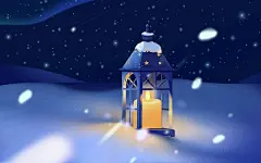 冬季冬天小雪大雪下雪节气夜色小屋暖冬蜡烛温暖蓝色黄色治愈卡通小雪大雪插画