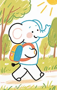 背着书包去上学的小象