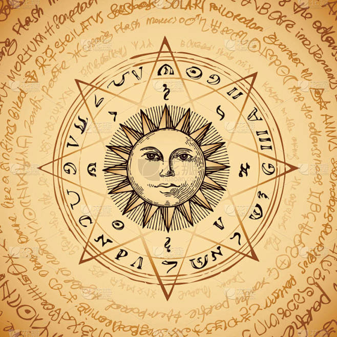 横幅与手绘太阳和魔法咒语