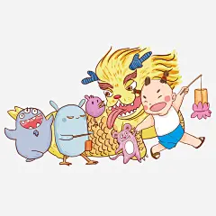 卡通版玩龙的小朋友 页面网页 平面电商 创意素材