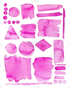 粉红色水彩污渍和洗刷一套刷子笔画的邀请卡设计